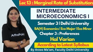 Marginal Rate of Substitution  Intermediate Microeconomics 1  BAH Eco Sem 3 DU  Major  Minor [upl. by Ayrotal154]