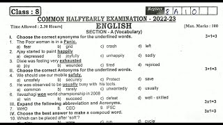 8th english half yearly Exam 2023  Model question paper 2023 [upl. by Melia341]