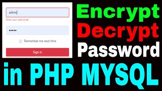 How to Encrypt and Decrypt Password in PHP MYSQL [upl. by Ahserkal]