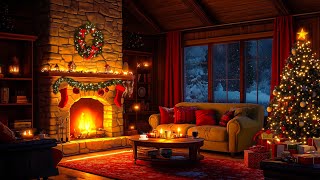 Relaxing Christmas Music Ambience w Crackling Fireplace 🎄 Cozy Christmas Cabin w Snow Falling [upl. by Ynaffad251]