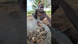 Hadzabe tribe prepare their favorite meal in Forest hadzabetribe villagelife favoritefood food [upl. by Ikcim]