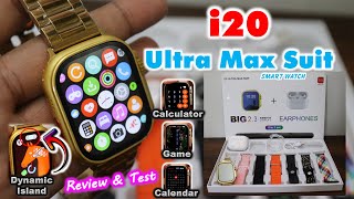 i20 Ultra Max Suit Smart Watch 10 in 1 Review Setting  23 Display BT Calling  Wireless Charging [upl. by Aaberg]