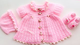 Crochet baby dress or frock 36 months  How to crochet [upl. by Yllus]