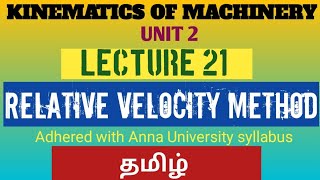 KINEMATICS OF MACHINERY UNIT 2 LECT 21 RELATIVE VELOCITY METHOD MECHANICAL  Dhronavikaash [upl. by Marcile]