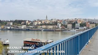 Walk along the Brancov Bridge Sava river Belgrade Serbia [upl. by Rebah]