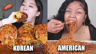 KOREAN VS AMERICAN spicy mukbangs [upl. by Francisco]