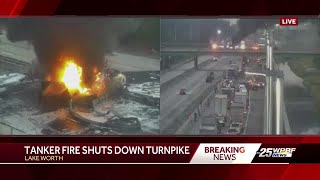 Tanker fire closes Turnpike in Lake Worth [upl. by Namaan]