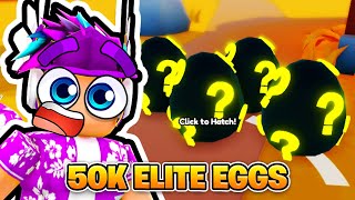 ROBLOX PET CATCHERS I HATCHED 50K ELITE MYSTERY EGGS WITH MAX LUCK [upl. by Enimzzaj326]