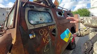 Mikhalivska ploschad Kiev destroyed vehicles tour by military volunteer [upl. by Ginder707]