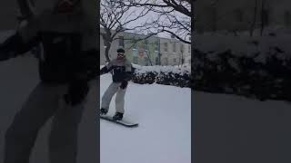 Friends Snowboard the Streets of Tramore Ireland During Storm Emma [upl. by Drice]