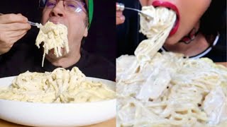 CREAMIEST PASTA MUKBANG  PASTA ASMR  ASMR MUKBANG [upl. by Marylou]