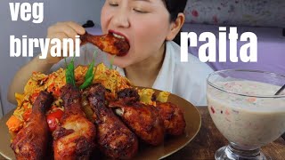 veg Biryani  spicy chicken  raita eating and cooking mukbangasmr [upl. by Venn]