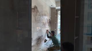 The best way to install Porcelain slab  tiles cutting and install tiles construction [upl. by Oria656]