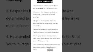 10 line essay on world braille dayviral english essay ytshorts world brailleday louisbraille [upl. by Seif]