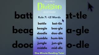 Syllable Division Bootcamp Rule 7  Words Ending in LE More Examples 1 syllabledivision phonics [upl. by Nailij]