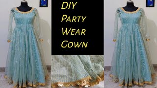 Party wear  long gown cutting and stitching  DIY gown cutting and stitching [upl. by Gentille]