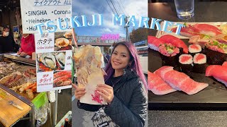 Japan Travel Vlog5 Starbucks  Tsukiji Fish Market Tokyo  Japanese Street Food  Sushi  Seafood [upl. by Aticnemrac]