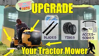 Upgrading Your Tractor Mower Cub Cadet XT1 LT42quot Mower ATV Tires Blades Brush Guard Headlights [upl. by Lurie219]