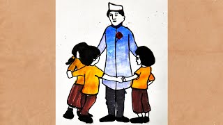 Pandit Jawaharlal Nehru ji ka drawing happy childrens dayhow to draw easy step Jawaharlal Nehru [upl. by Ardiedal225]