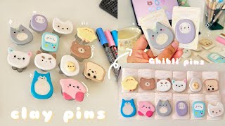 How I make clay pins  Ghibli pins  Kirby pins  airdry clay pins  make clay pins with me [upl. by Jamie]