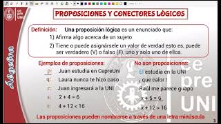 PROPOSICIONES Y CONECTORES LÓGICOS CEPRE UNI 2024cepreuni algebra maths [upl. by Yrtneg]