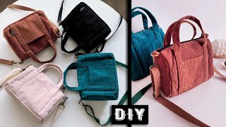 DIY Bag Making From Cloth Velvet Zip Bag with Pockets Design [upl. by Dnarb231]