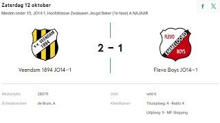 Voetbalwedstrijd 12102024 Veendam1894 JO1401 tegen Flevo Boys JO1401 [upl. by Airamesor]