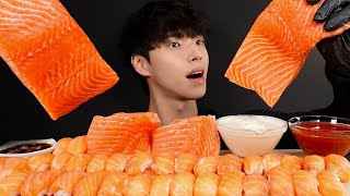 통연어 한입 먹방 연어초밥까지 SALMON amp SUSHI BIG BITES MUKBANG ASMR EATING SOUNDS [upl. by Mide149]