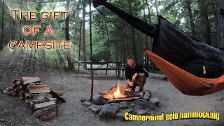 Gifted a Campsite for an Uneventful Thursday  Campground Hammock Solo Camping 84 [upl. by Ern]