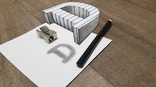 3D art letter D easy on paper pencil shade [upl. by Katha]