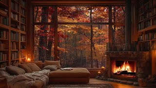 Autumn in the Forest  Cozy Cabin Ambience with Jazz Rain and Fireplace for Relaxation 🍁 [upl. by Dellora]