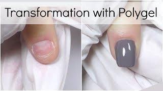 Short Bitten Nails Transformation with Polygel [upl. by Manus]