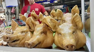 Amazing pig head cutting skills Stewed pig ear soup  Thai Street Food [upl. by Aiynat]