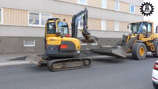 Volvo ECR58  Tiltrotator  Grading beam Gradingbucket  in work [upl. by Nylirehs990]