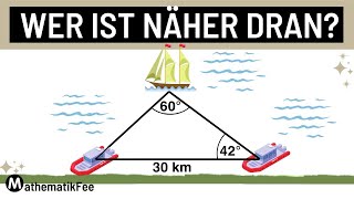 Berechne die Entfernungen zum Segelboot  SINUSSATZ Textaufgabe [upl. by Loria143]