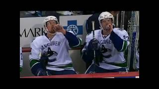 The Sedin Twins having a drink at the bench [upl. by Ecenahs]