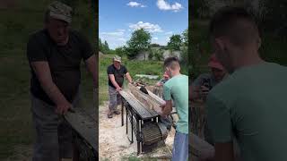 Cutting Beams on a SelfMade Circular Saw saw cutting beams wood circular work [upl. by Schlesinger784]