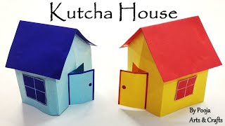 how to make paper house  make house with craft paper  easy paper kutcha house craft of school [upl. by Emina864]