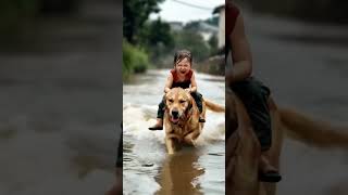 Saw this touching scene recently Days of heavy rain caused the river to surge A dog bravely resc [upl. by Liamaj]