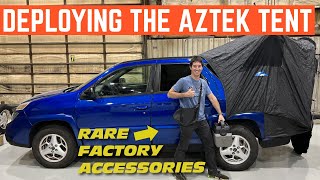 PITCHING A TENT In My Pontiac Aztek Factory Overlanding Package [upl. by Anelram362]