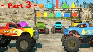 Learn Shapes And Race Monster Trucks  TOYS Part 3  Videos For Children [upl. by Ahseem]