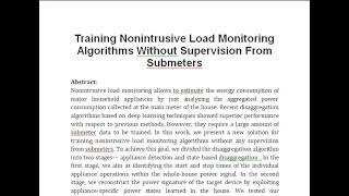 Training Nonintrusive Load Monitoring Algorithms Without Supervision From Submeters [upl. by Wilson]