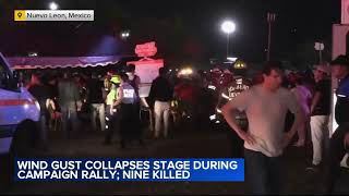 9 killed 63 injured after wind gust collapses stage during campaign rally in Mexico [upl. by Sucrad]