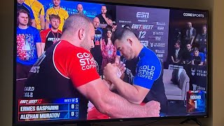 Post Ermes Gasparini vs Alizhan Muratov Match East vs West 12 Armwrestling [upl. by Nairrad]