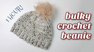 FAST Bulky Crochet Beanie Pattern Free Tutorial [upl. by Perzan696]