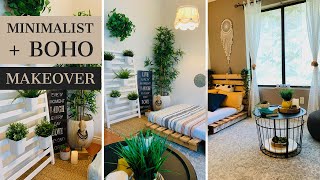 Small Bedroom Budget Makeover  Rental Friendly  Minimalist and BOHO [upl. by Lissy539]