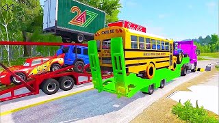 Double Flatbed Trailer Truck Vs Speedbumps Train Vs Cars Beamngdrive In Reverse 265 [upl. by Araic447]