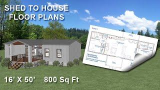 16X50 Shed to House Floor Plans  Tiny House  2 Bedrooms 2 Bathrooms [upl. by Browne224]