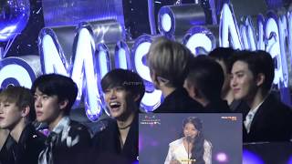 EXO 엑소 reaction to IU 아이유 winning Album of the year MMA 2017 [upl. by Eirehs]