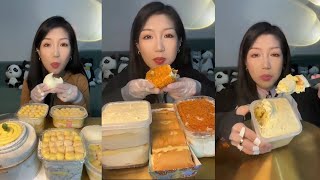 Asmr Cream CakeMochiRoll CakeContainer CakeEating Layer Cream Cake🍰Mukbang [upl. by Ramahs]